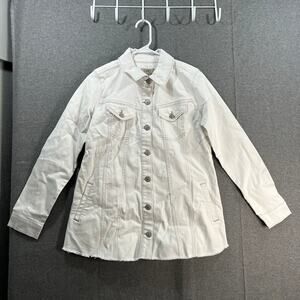 LOGO by Lori Goldstein Denim Jacket with Fraved Hen White Size 4
